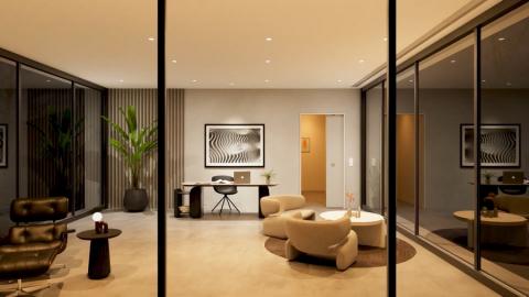 Exterior of a modern house with DMF LED lighting fixtures.