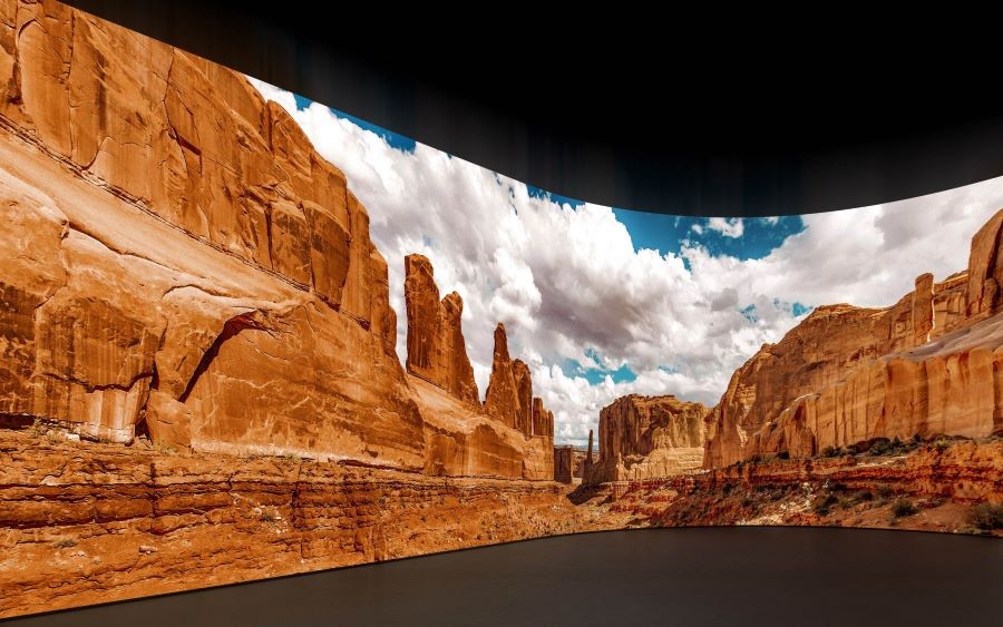 A natural landscape with impressive rock formations displayed on Samsung’s The Wall.